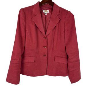 Talbots Coral Pink Velour Blazer Women's Size 8P Career Jacket Preppy Colorful